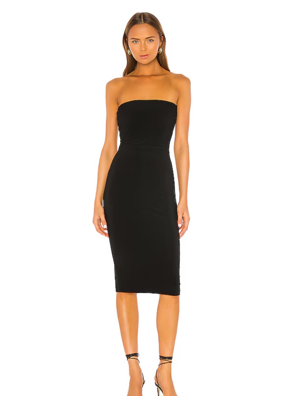 Norma Kamali Strapless Black Midi Dress - Sleek Tube Silhouette